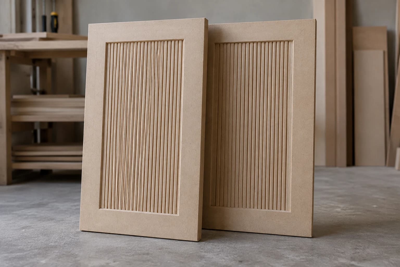Frentes de mueble de MDF con paneles rebajados y ranuras verticales